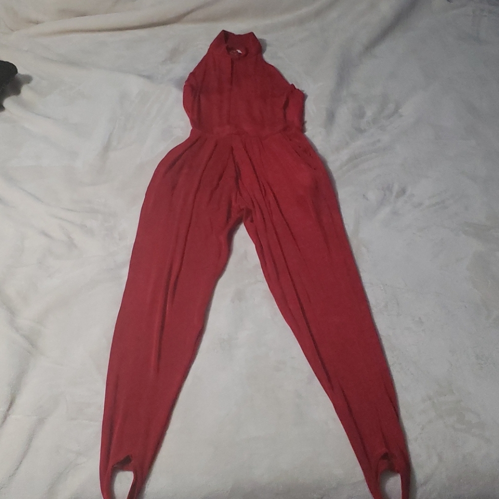 RED STRETCH ONE PIECE JUMPSUIT